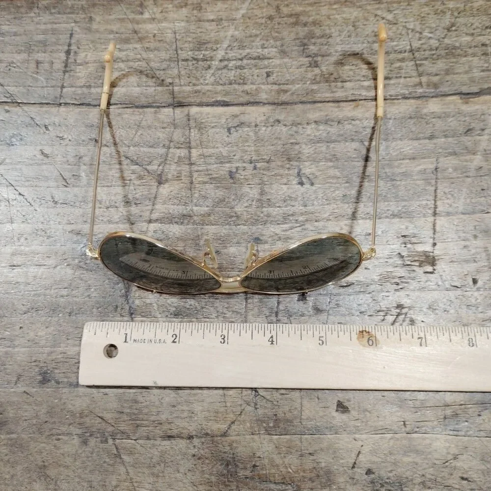 Vintage Tasco Aviator Shades Sunglasses & Case Japan Gold Frame